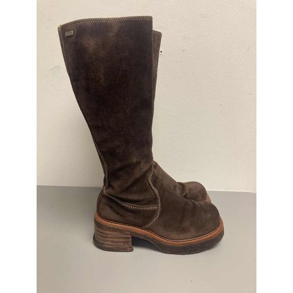Vintage 2001 Frye Rebel Zip Platform Y2K Womens Dark Brown Suede Tall Boots 7M - Picture 4 of 16